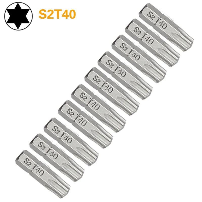Torx Screwdriver Bit Set T6–T40 — S2 Steel 1/4" Hex Shank for Power Tools