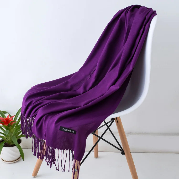 Women's Tassel Scarf, Soft Solid Color Shawl Wrap