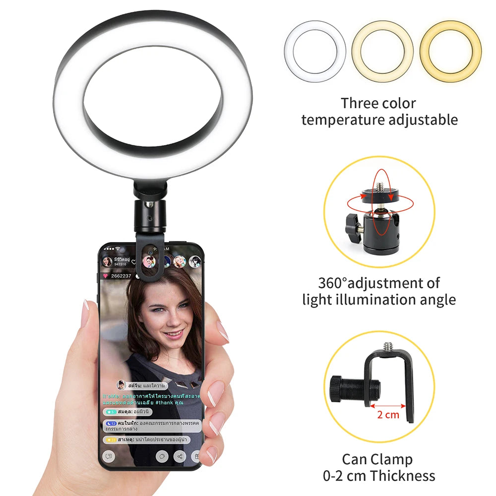 6.3 Inch LED Ring Light – USB Clip-On Selfie Light for Laptop, MacBook & Desktop | TikTok, YouTube & Zoom