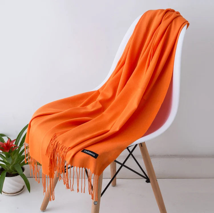 Women's Tassel Scarf, Soft Solid Color Shawl Wrap