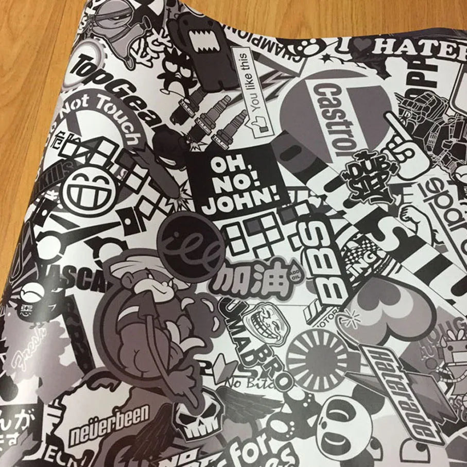 Skull Graffiti Stickerbomb Car Wrap — Vinyl Film, Air-Release