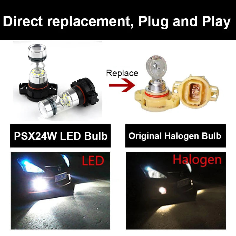 2PCS For Jeep Compass 2017 2018 2019 LED Car Front Daytime running Light Bulbs DRL Lamps 2504 PSX24W 6000KError Free Accessories