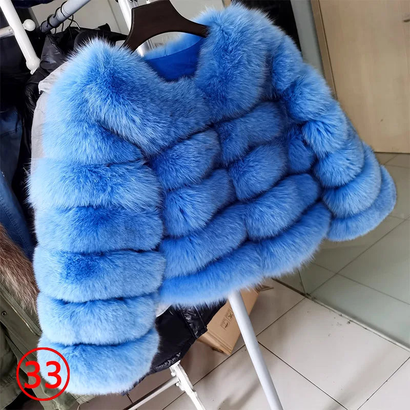 Women's Fox Fur Coat with Detachable Sleeves