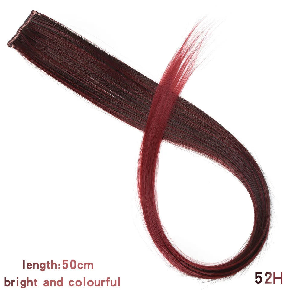 All Long Straight Color Hair Piece Hair Extensions Clip In Highlight Rainbow Hair Streak Pink Synthetic Hair Strands on Clips