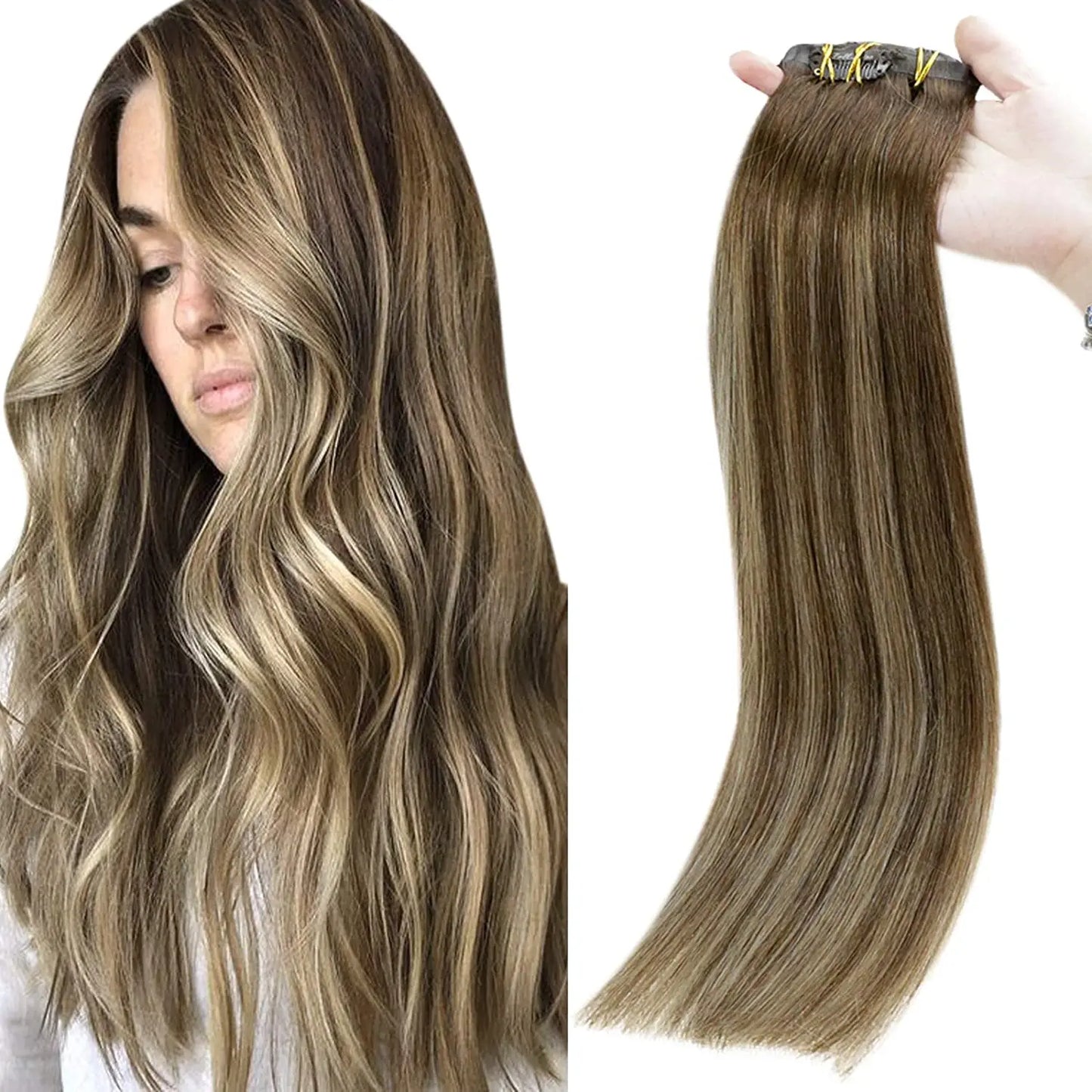 Full Shine Seamless Clip in Human Hair Extensions 8Pcs 100g&80g Pure Color Blond Hair Pu Clip on Remy Extension Skin Weft