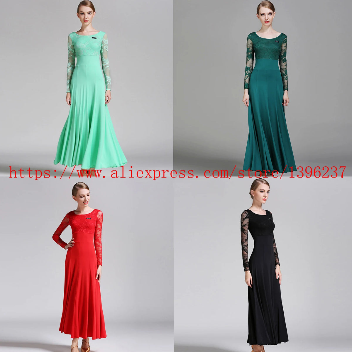 Women's lace-sleeve standard ballroom dance dress