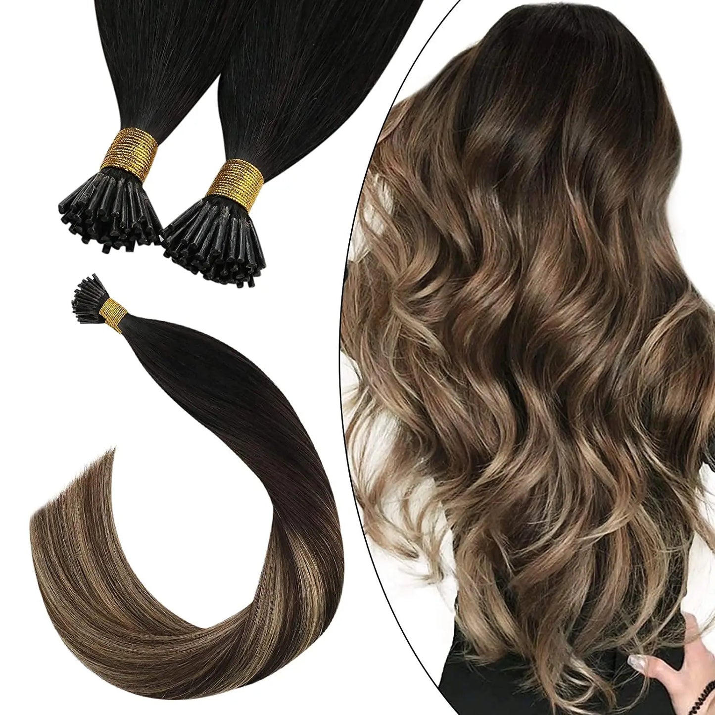 Ugeat I Tip Hair Extensions Pre Bonded Hair Remy Fusion Hair 14-24 Inch 40g/80g Straight Stick Tip Human Hair