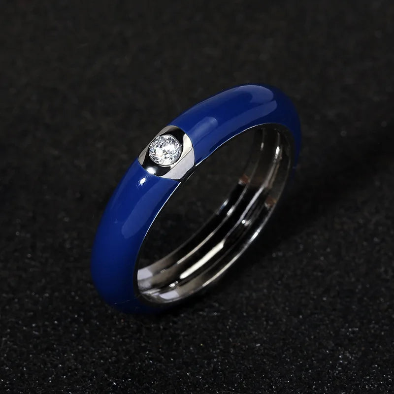 925 Silver Retro Enamel Flower Ring for Women - Adjustable