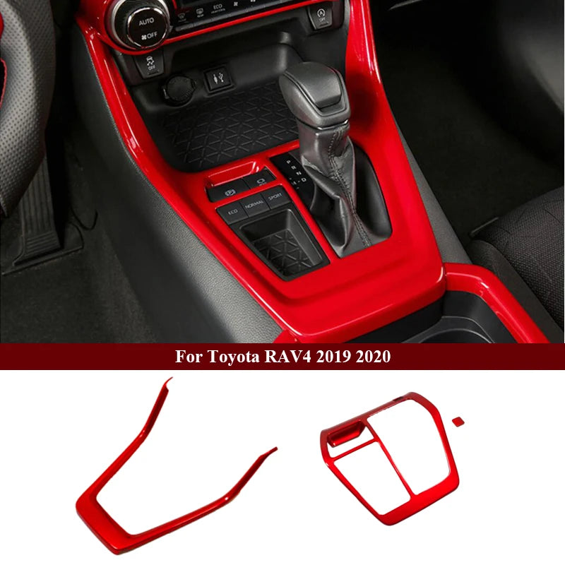 Car Interior Red Chrome Decoration Accessories For 2019-2021 Toyota RAV4 Armrest Console Strips Water Cup Cover Air Vent Trims