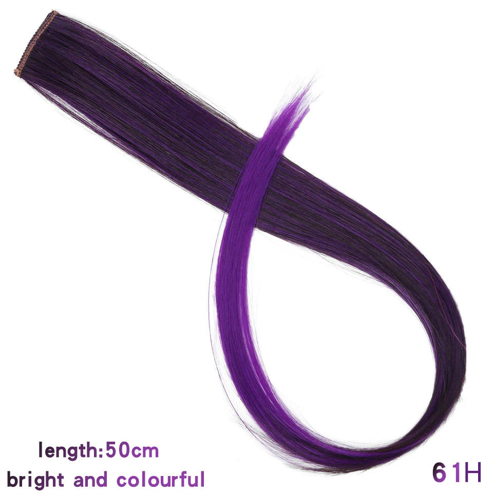All Long Straight Color Hair Piece Hair Extensions Clip In Highlight Rainbow Hair Streak Pink Synthetic Hair Strands on Clips