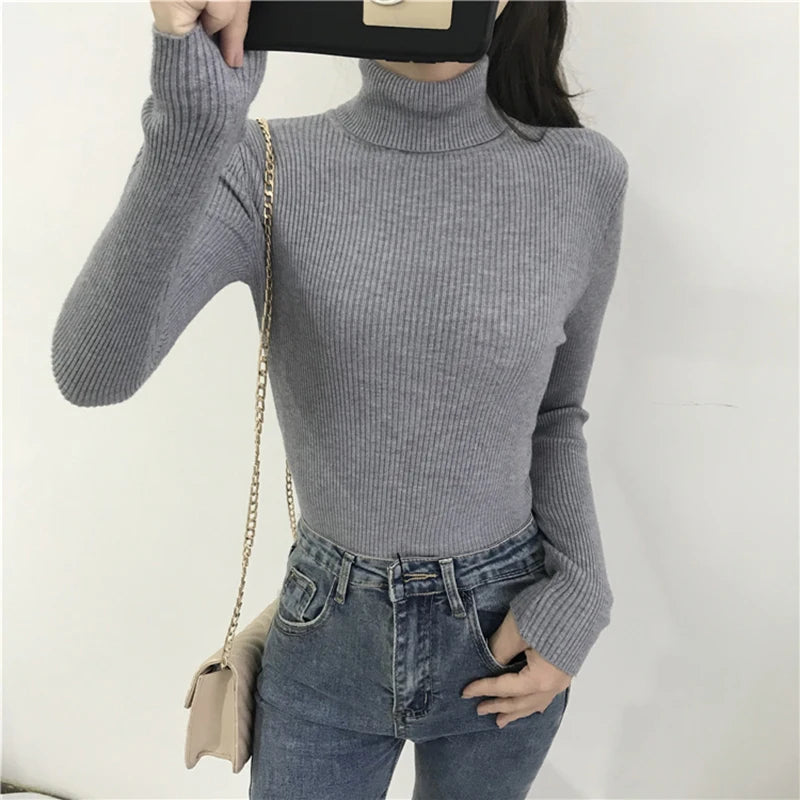Women's Ribbed Turtleneck Sweater — Thick Knit Jumper