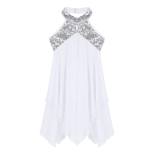 Girls halter sequin criss-cross back solo dance dress
