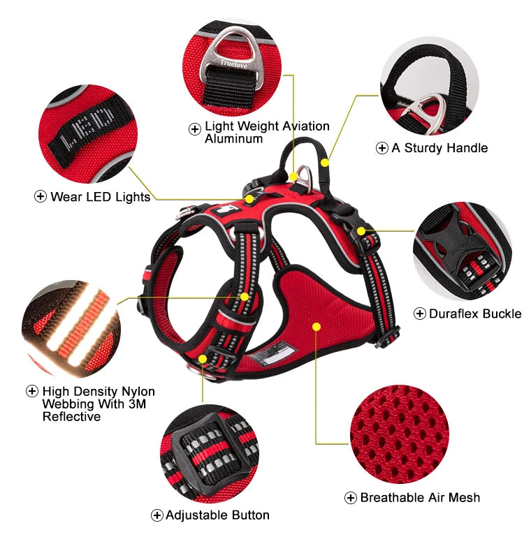 Truelove Reflective No-Pull Dog Harness – Adjustable Nylon Vest for Medium & Large Dogs | XS–XL (7 Colors)
