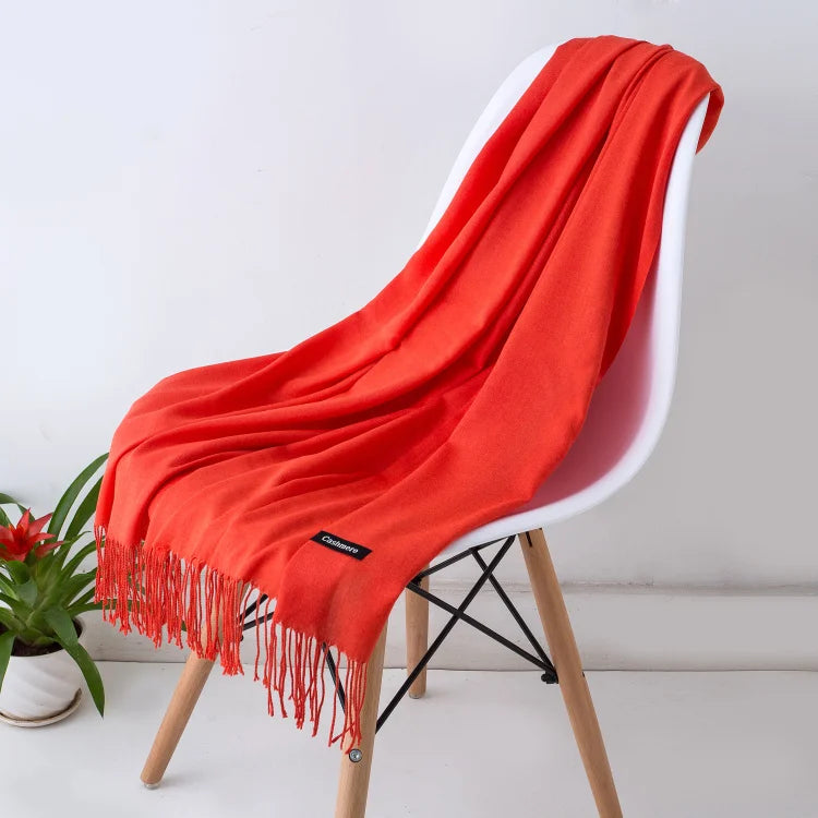Women's Tassel Scarf, Soft Solid Color Shawl Wrap