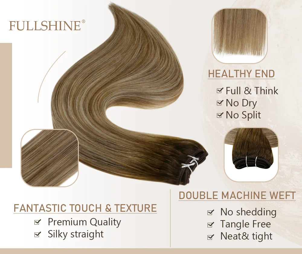 Full Shine Hair Bundles 100% Human Hair Weft Extensions Ombre Blonde Color100g Sew In Silky Straight Remy Skin Double Weft
