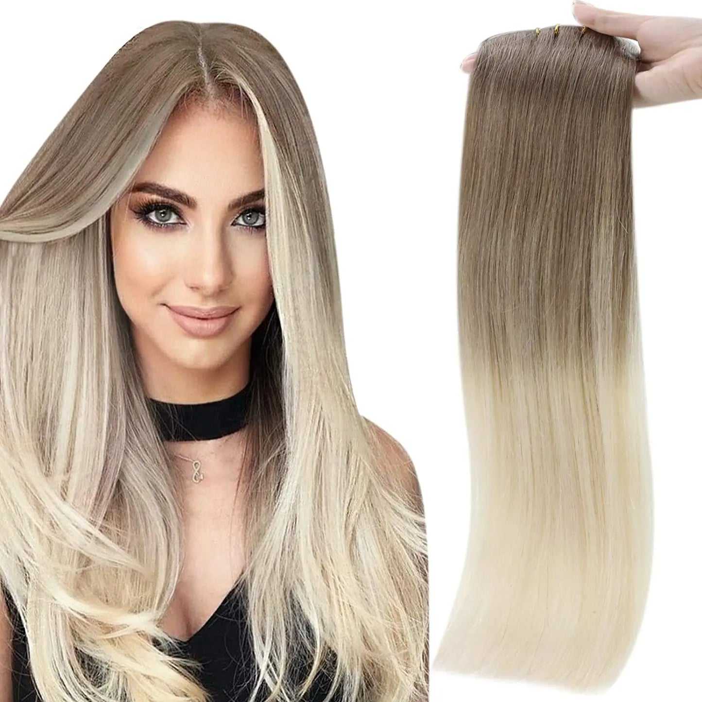 Full Shine Seamless Clip in Human Hair Extensions 8Pcs 100g&80g Pure Color Blond Hair Pu Clip on Remy Extension Skin Weft