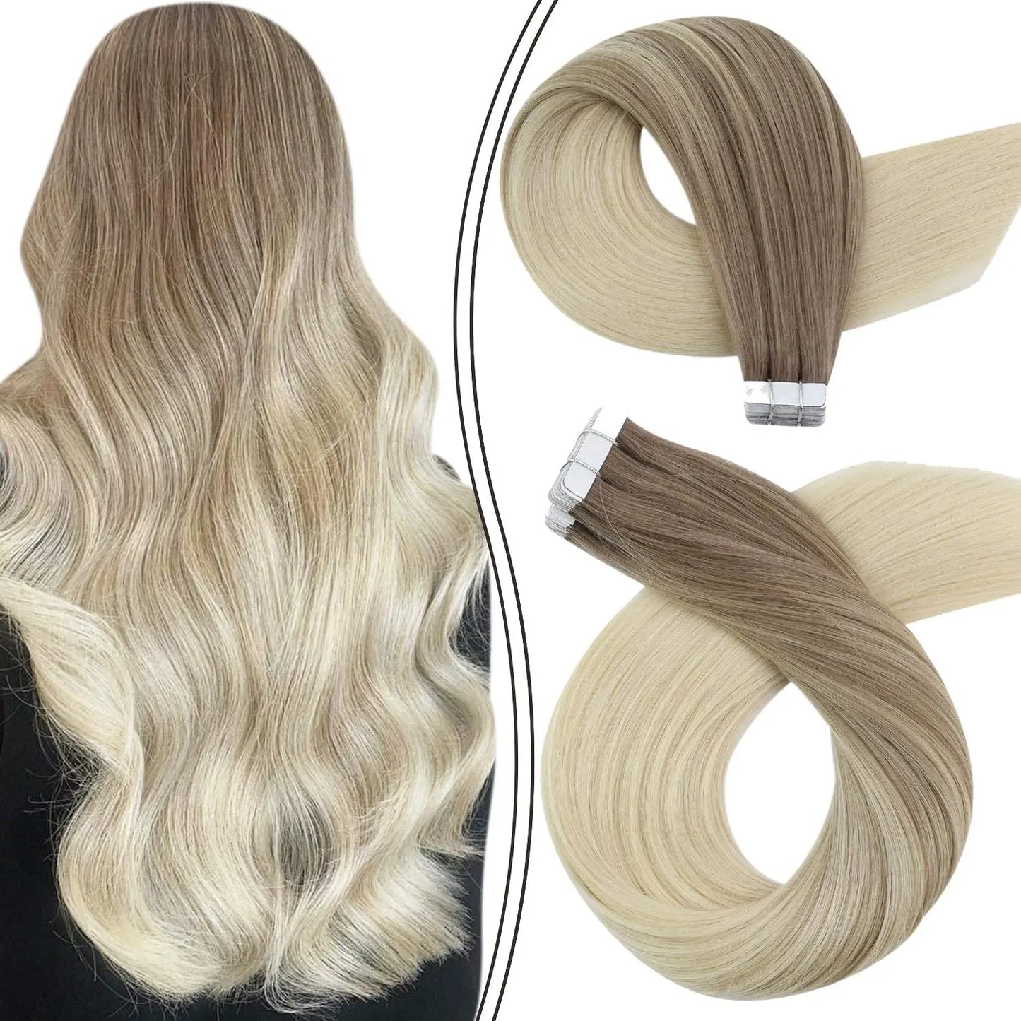 Moresoo Tape in Human Hair Extensions Balayage Blonde Hair Remy Hair Natural Soft Skin Weft Straight Seamless Hair Tape in Hair