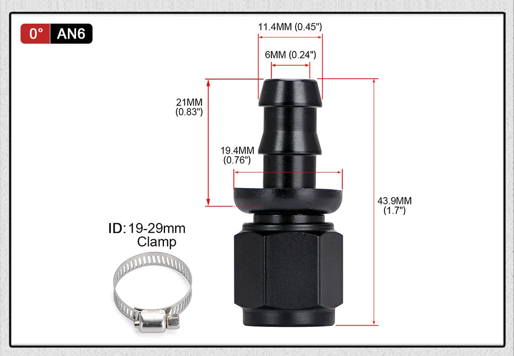 Universal AN6 AN8 AN10 Push-on Hose End Fittings Fuel Oil Cooler Hose Fitting 0 45 90 180 Degree Reusable Connection Adapter