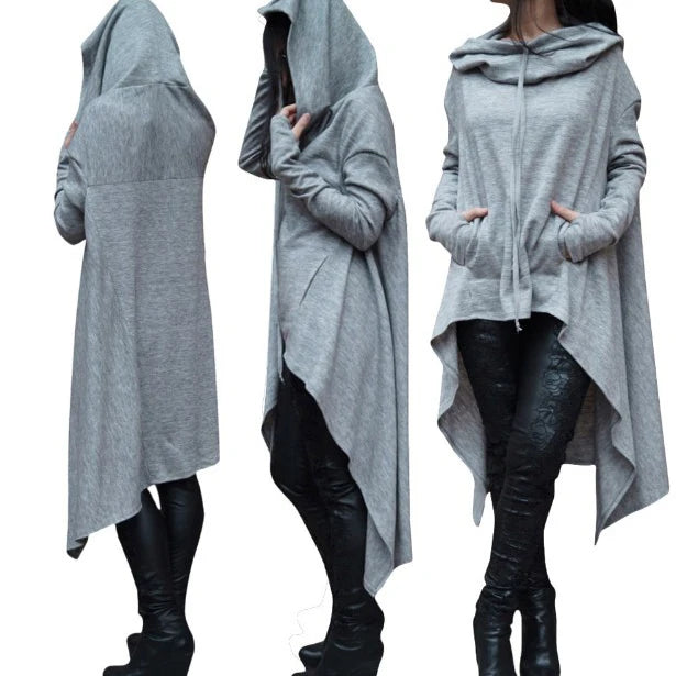 Women's Long Solid Color Hoodie with Pockets