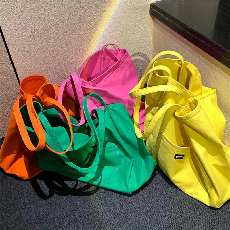 Women's Canvas Tote Bag – Reusable Shoulder Handbag with Letter Detail | Casual Daily Bag