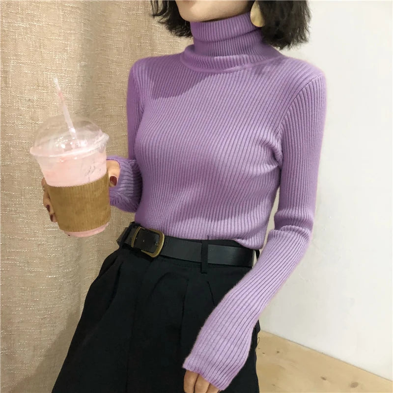 Women's Ribbed Turtleneck Sweater — Thick Knit Jumper