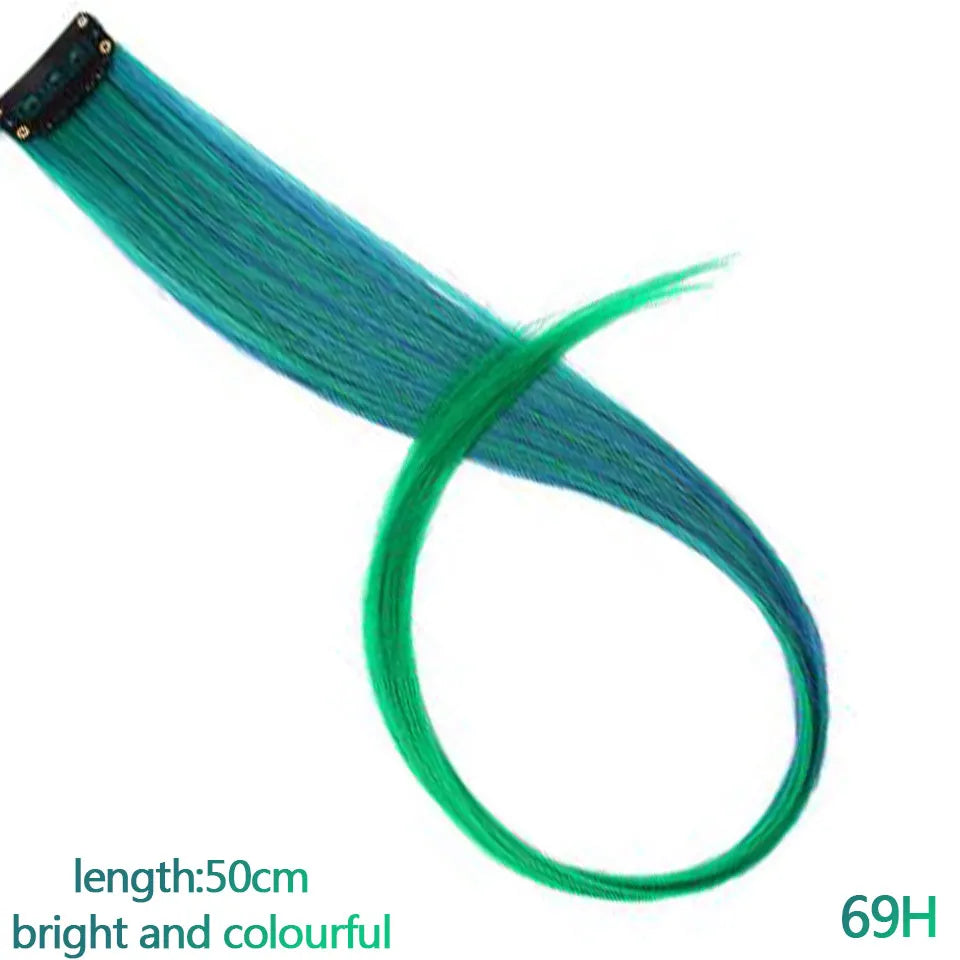 All Long Straight Color Hair Piece Hair Extensions Clip In Highlight Rainbow Hair Streak Pink Synthetic Hair Strands on Clips