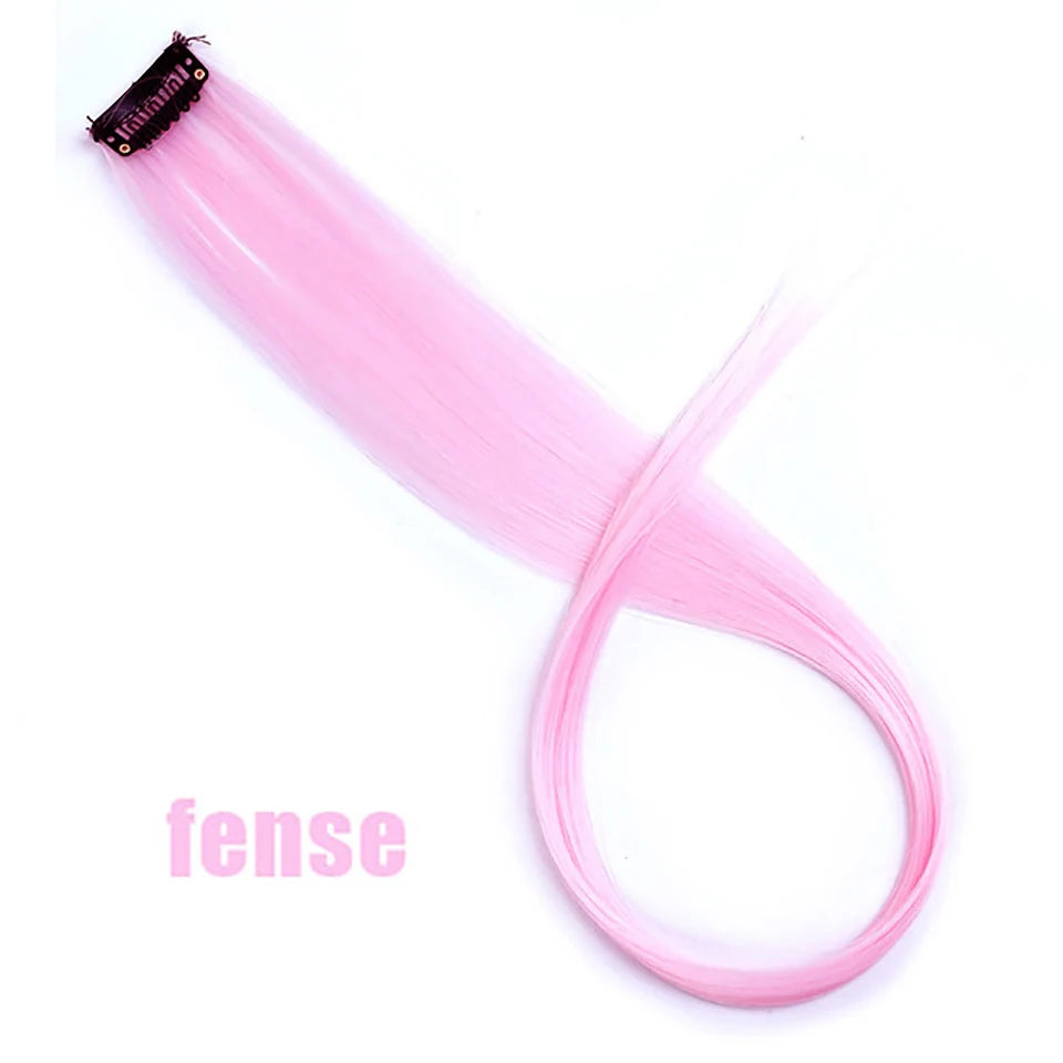 All Long Straight Color Hair Piece Hair Extensions Clip In Highlight Rainbow Hair Streak Pink Synthetic Hair Strands on Clips
