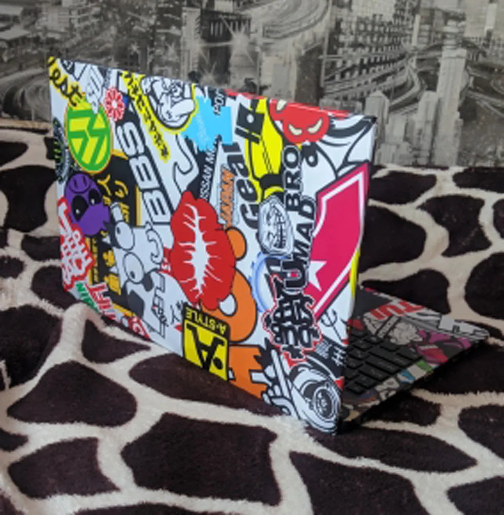 Skull Graffiti Stickerbomb Car Wrap — Vinyl Film, Air-Release