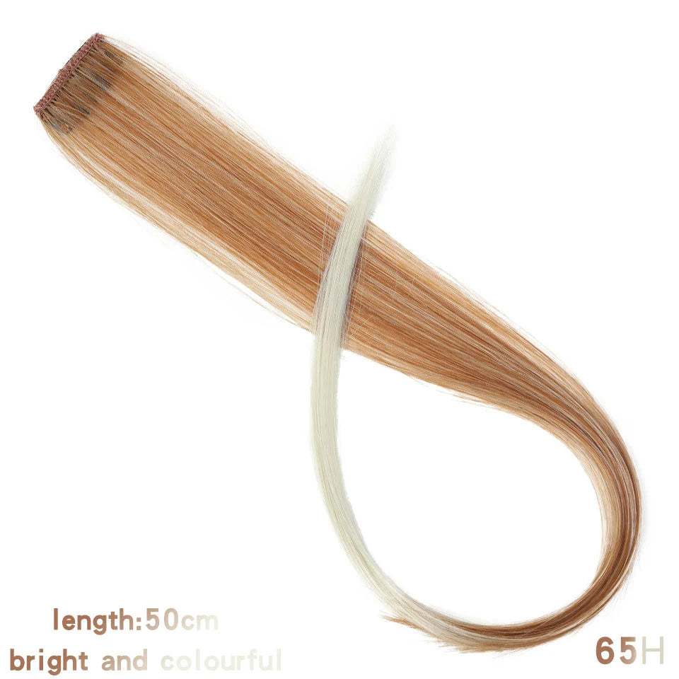 All Long Straight Color Hair Piece Hair Extensions Clip In Highlight Rainbow Hair Streak Pink Synthetic Hair Strands on Clips
