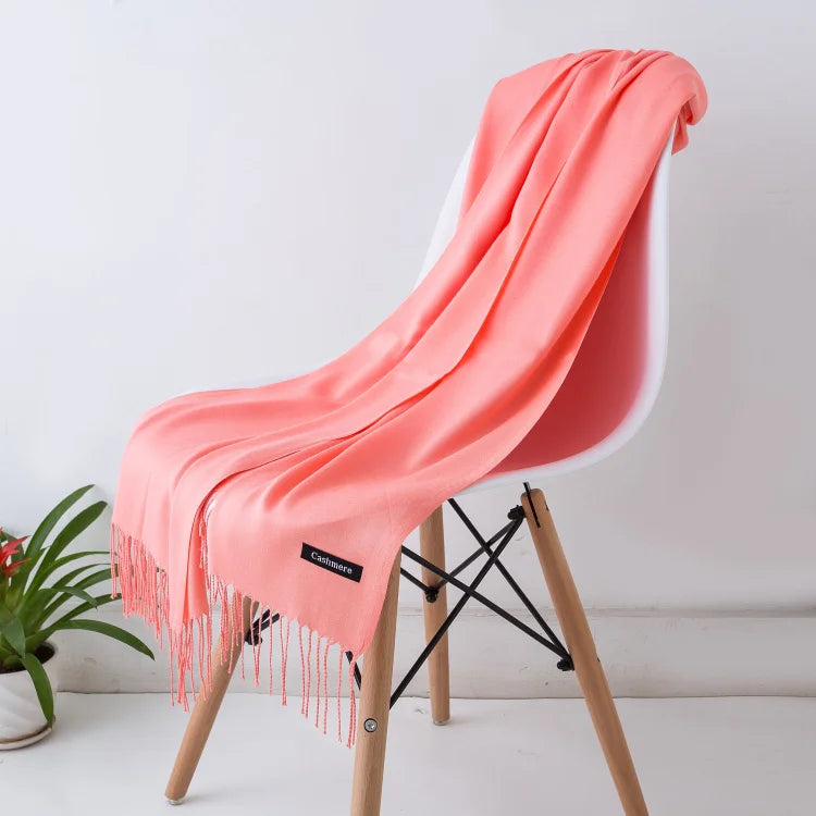Women's Tassel Scarf, Soft Solid Color Shawl Wrap