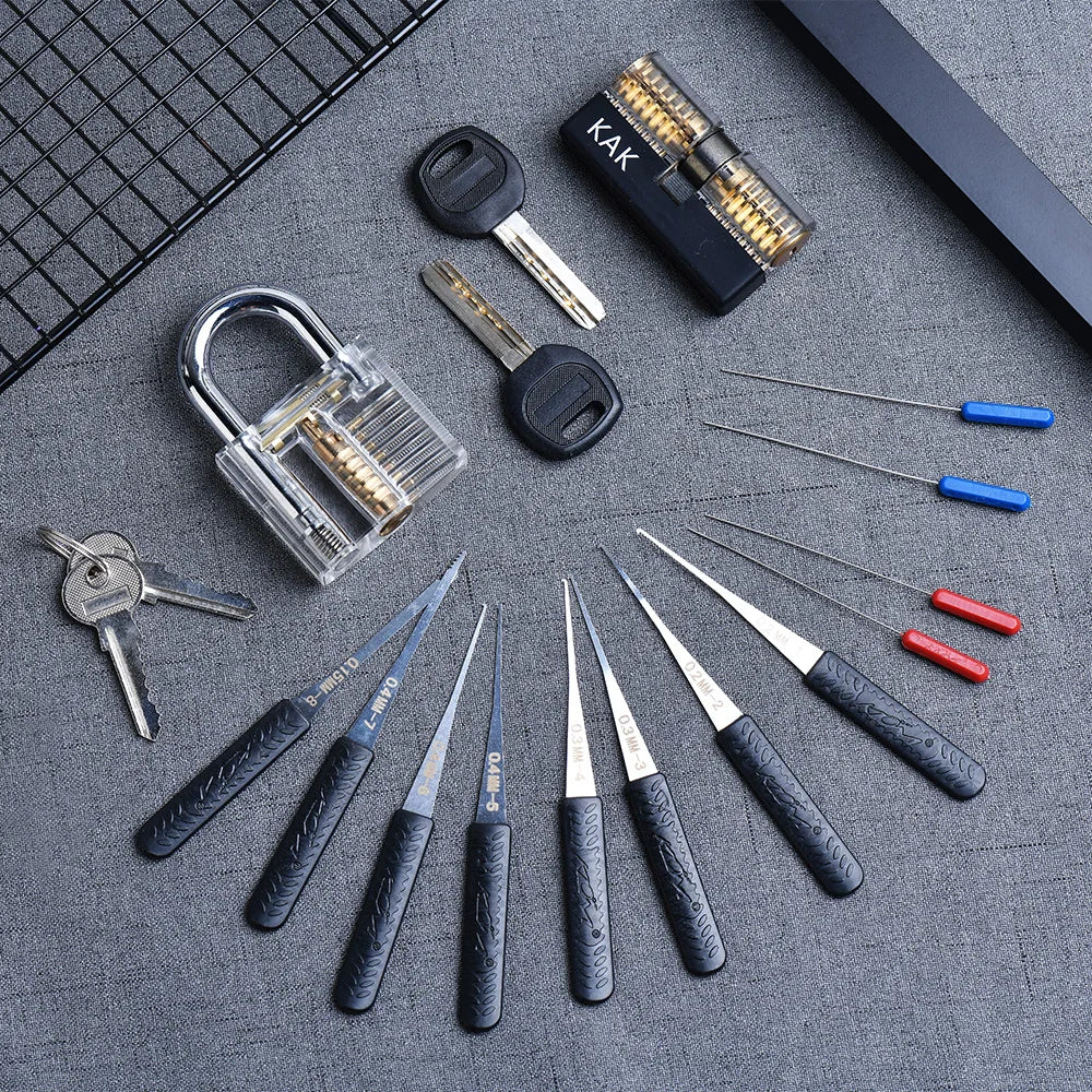 KAK Transparent Cutaway Practice Padlock Kit – Locksmith Training Lock with Broken Key Extractor & Wrench Tools