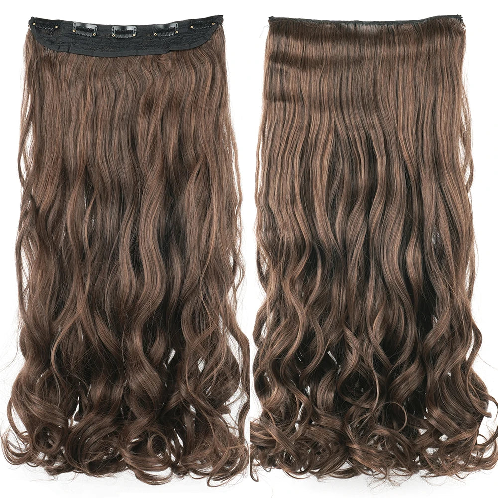 Soowee 24'' 28'' Synthetic Hair Charms Clip In Hair Extensions Dirty Blonde Fake Brown Curly Hair Pieces for Women