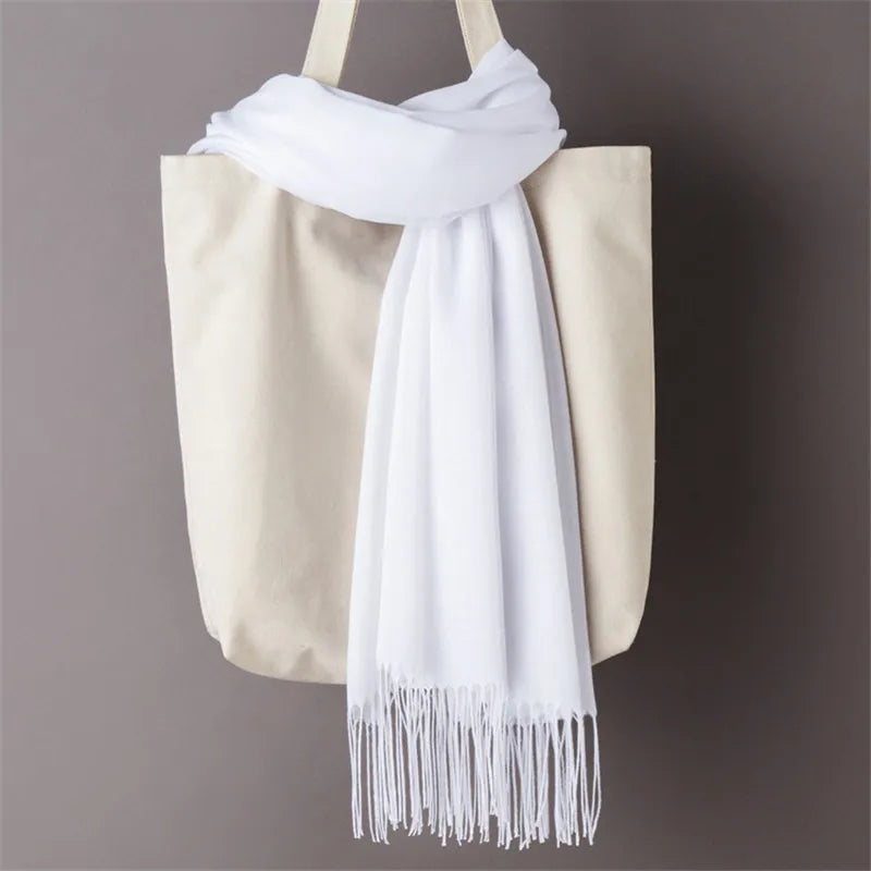 Women's Tassel Scarf, Soft Solid Color Shawl Wrap