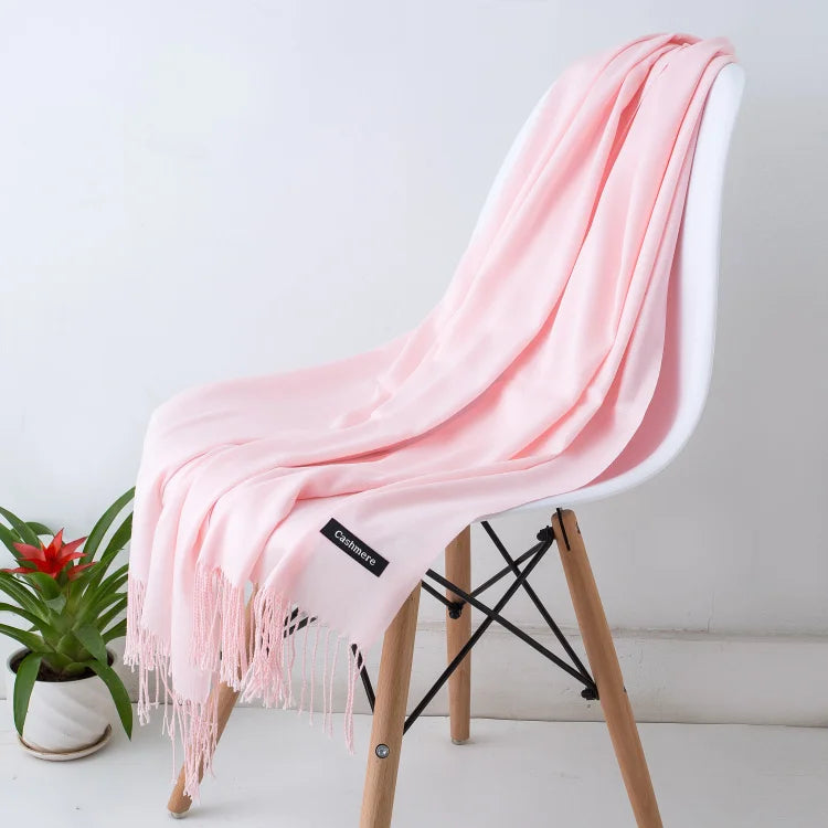 Women's Tassel Scarf, Soft Solid Color Shawl Wrap
