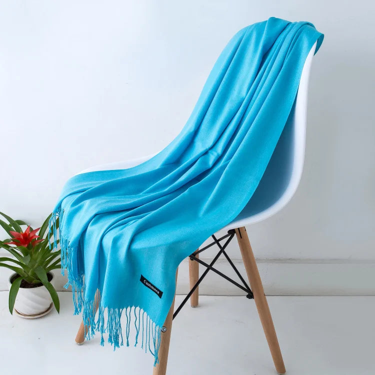 Women's Tassel Scarf, Soft Solid Color Shawl Wrap
