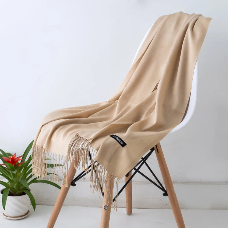 Women's Tassel Scarf, Soft Solid Color Shawl Wrap