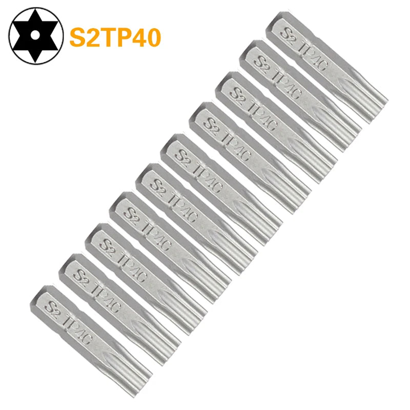 Security Torx Screwdriver Bit Set TP10–TP40 — 1/4" Hex Shank for Power Tools