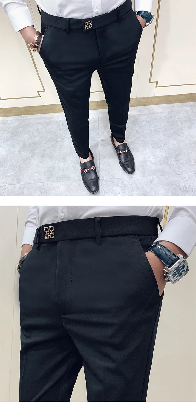 Spring 2026 Mens Casual Slim Fit Dress Pants Streetwear Suit Pants Men High Quality Office Pants All Match ankle Length Trousers