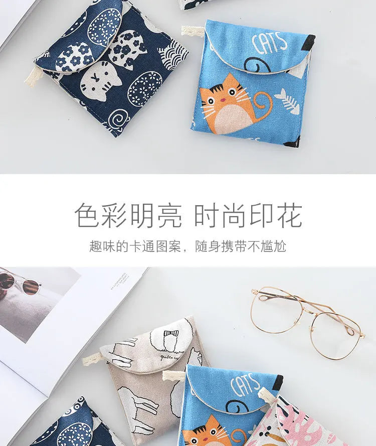 Portable Sanitary Napkin Storage Bag Women Cosmetic Organizer Girls Ladies Cute Coin Card Sanitary Pad Pouch Small Cosmetic Bag