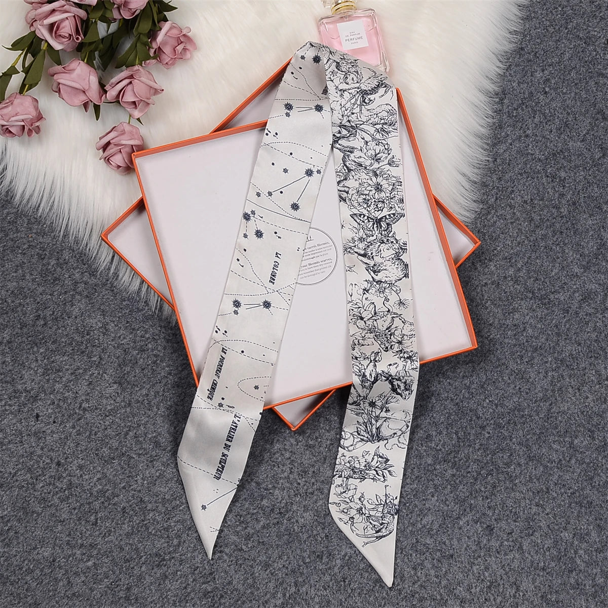 Tarot Constellation Silk Scarf for Women - Skinny Twill Neckerchief
