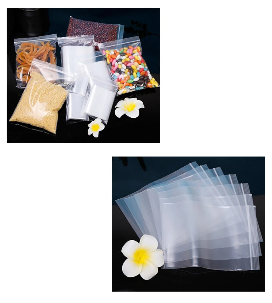 StoBag 100pcs Transparent Small Zippered Plastic Bag Reclosable Thick Clear Jewelry Gift Food Pouch Custom Print Logo(Extra Fee)