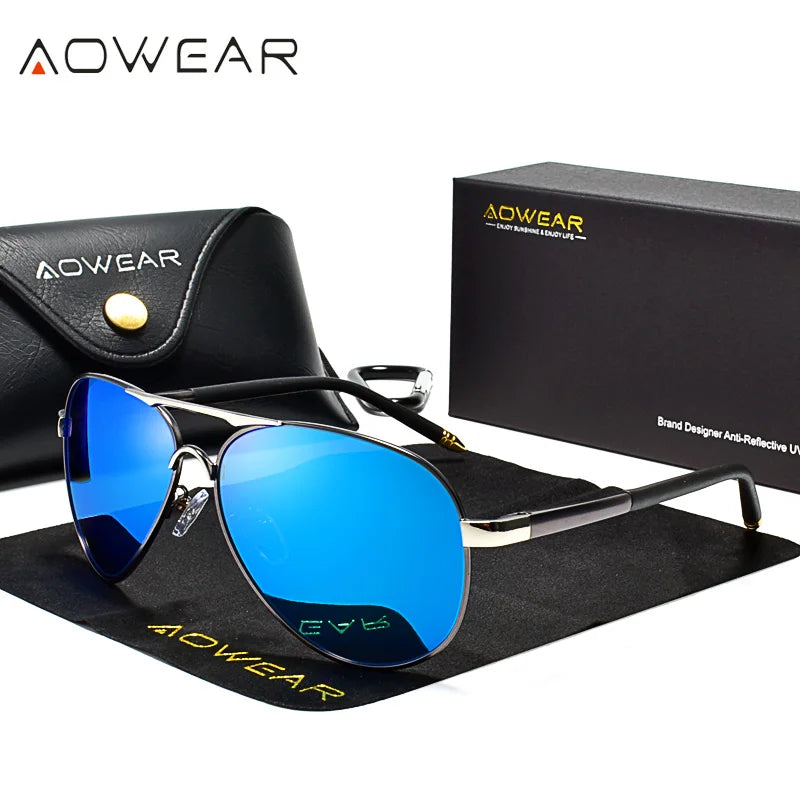 AOWEAR Polarized Aviator Sunglasses — Mirror Coating, Unisex