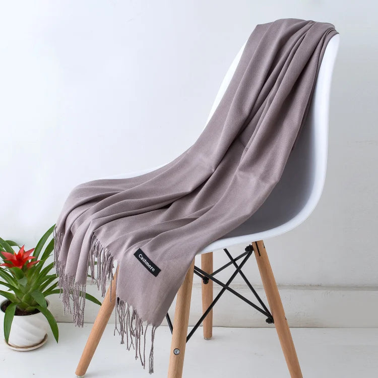 Women's Tassel Scarf, Soft Solid Color Shawl Wrap