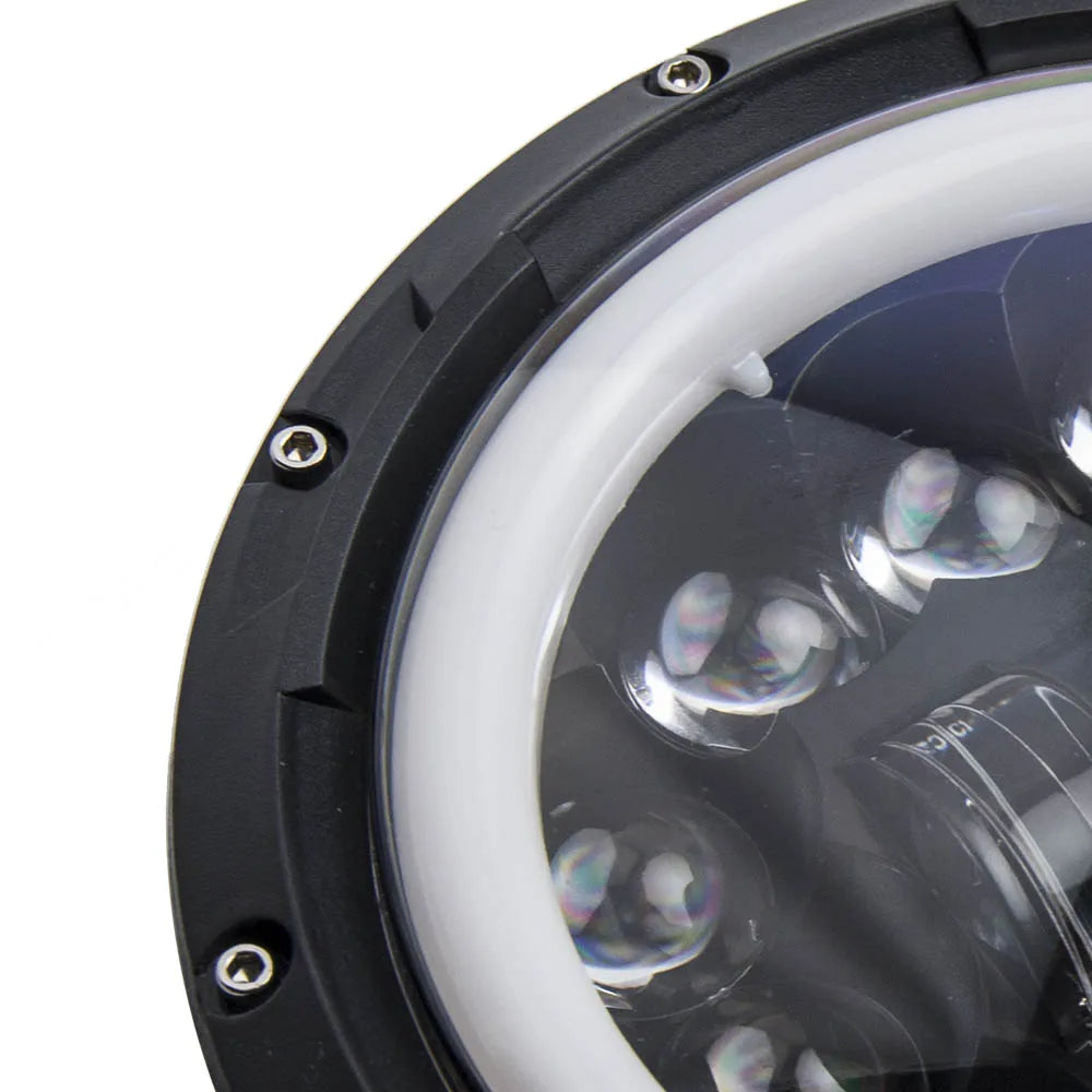 Round LED Headlight Halo Angle Eyes For Wrangler JK LJ TJ For Jeep 1997-2017