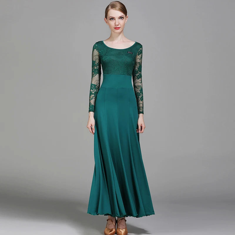 Women's lace-sleeve standard ballroom dance dress