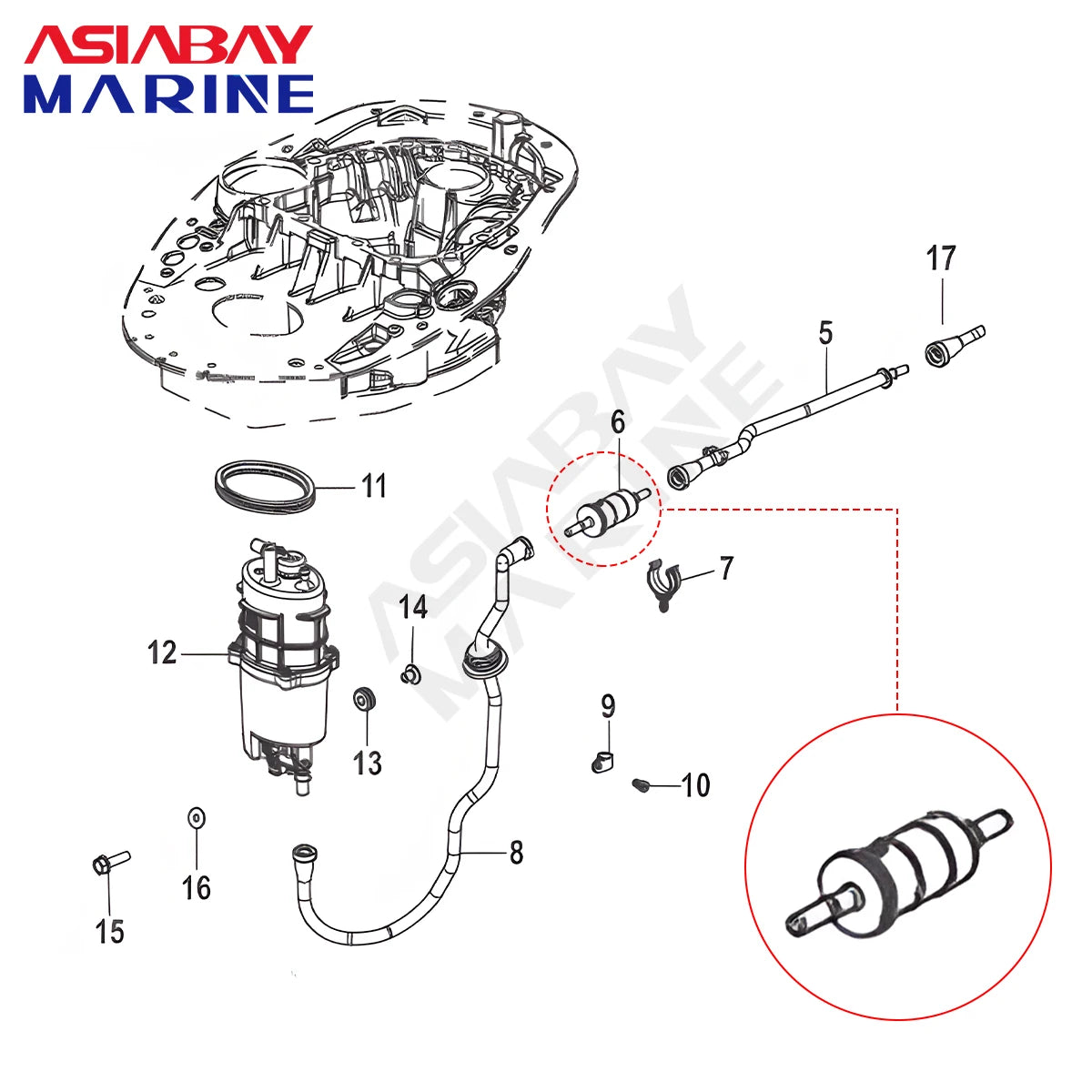 8mm 5/16" Fuel Filter For Mercury Marine Outboard Engine Quicksilver 35-879885Q 35-879885T 30-400hp Gas Water Separator