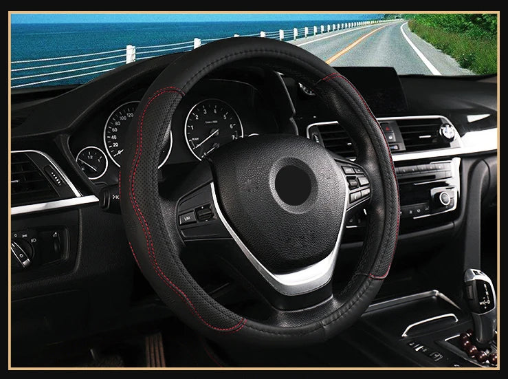 Car Truck PU Leather Embossed Steering Wheel Cover Steering-Wheel For Auto Diameters 36 38 40 42 45 47 50CM 7 Sizes to Choose