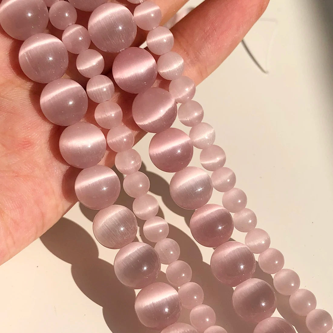4/6/8/10/12mm Pink Color Cat Eye Opal Beads Natural Stone Glass Loose Beads for Jewelry Making DIY Bracelets Accessories 15''