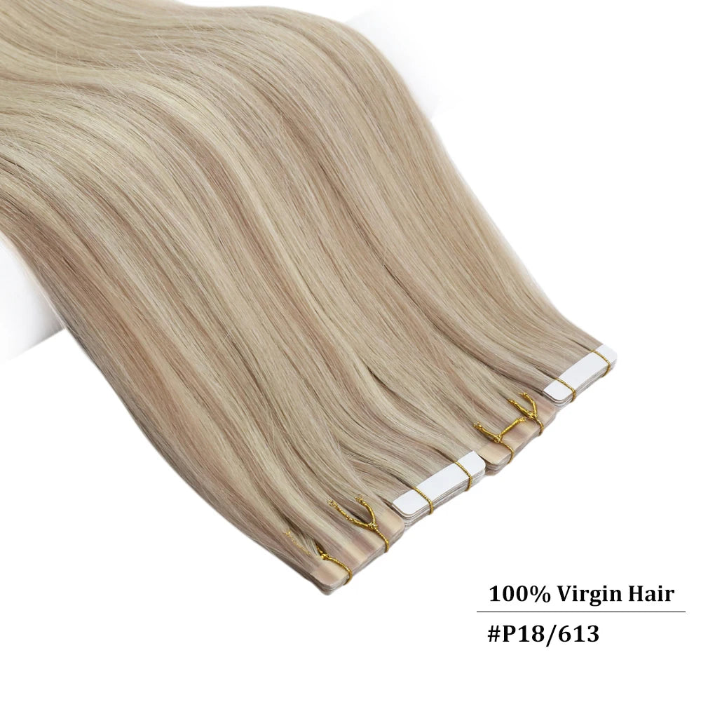 [Last 12 Months] Ugeat Tape in Hair Extensions Virgin Hair 100% Real Human Hair 10A Grade Hair Extensions Tape Ins Pure Color