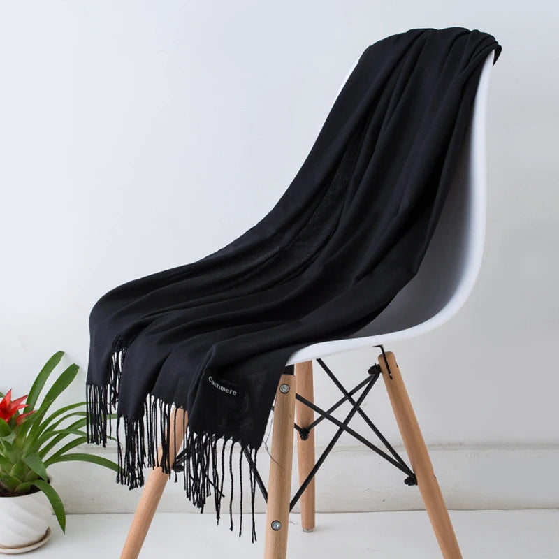 Women's Tassel Scarf, Soft Solid Color Shawl Wrap